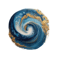 Dynamic blue and gold swirl abstract design isolated on transparent background, png