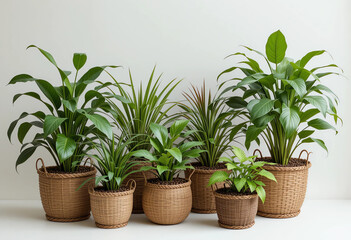 Mixed indoor plants in different size baskets, 3:2"
