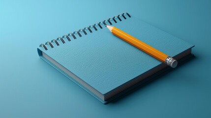 Blank blue notepad and pencil on blue background for notes or sketches