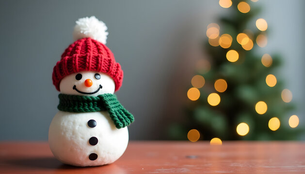 A charming snowman with a red hat and green scarf, perfect for christmas.