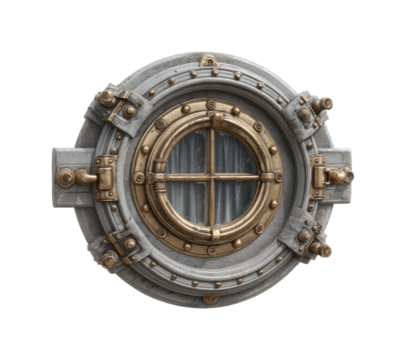 Vintage porthole window design nautical unique style isolated on transparent background, png