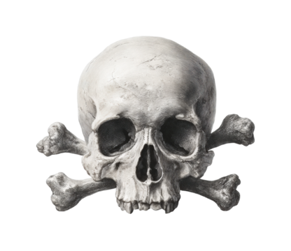 Illustrative skull and crossbones design digital dark concept isolated on transparent background, png