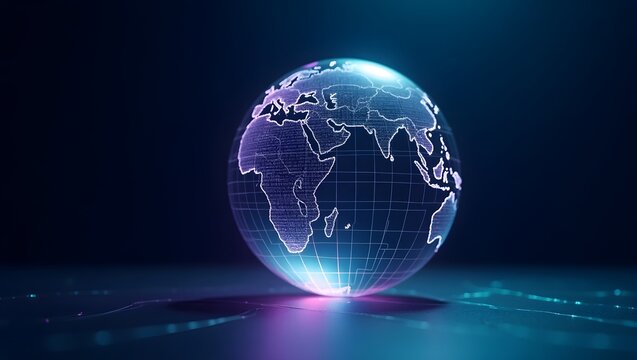 earth globe on blue background, A sleek transparent globe is suspended in midair illu ,earth globe on blue background - Powered by Adobe