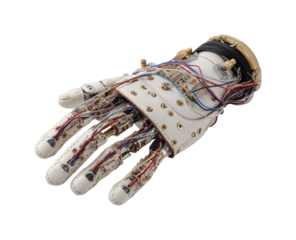 Innovative robotic hand technology laboratory product showcase isolated on transparent background, png