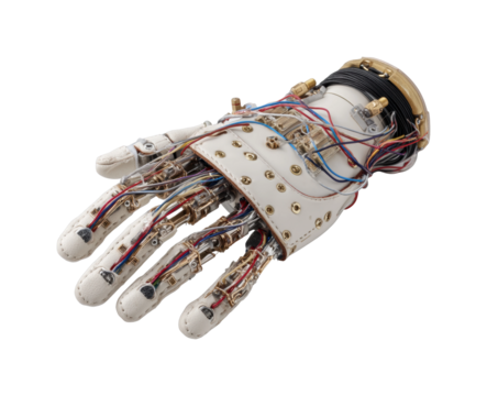 Innovative robotic hand technology laboratory product showcase isolated on transparent background, png