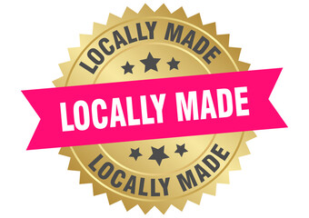 locally made. locally made round pink and gold label isolated on transparent background