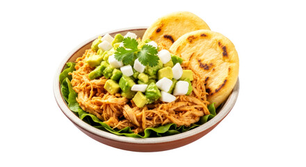 delicious pulled chicken arepa bowl transparent background isolated food image