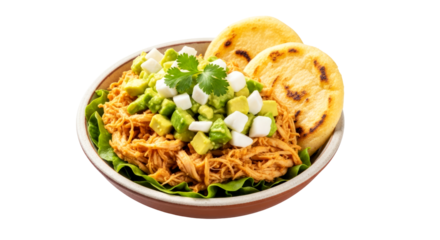 delicious pulled chicken arepa bowl transparent background isolated food image