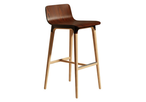 Modern wooden bar stool with natural wood legs isolated on transparent background