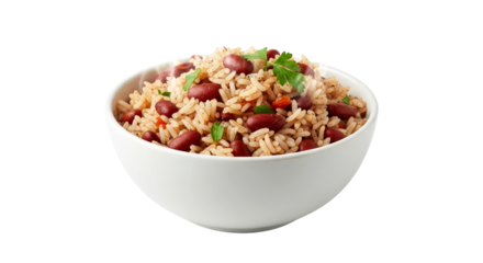 delicious rice and beans bowl isolated on transparent background for design