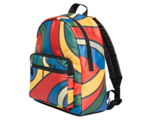 multicolored backpack isolated on white background
