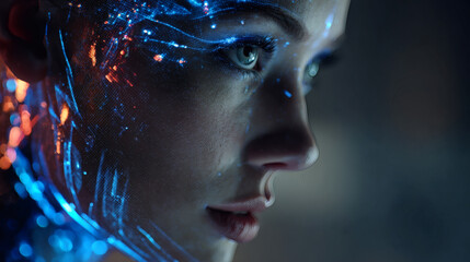 Hyper-Realistic Futuristic AI Assistant Interacting with Human Using Holograms in Ultra-HD Cinematic Lighting