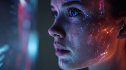 Hyper-Realistic Futuristic AI Assistant Interacting with Human Using Holograms in Ultra-HD Cinematic Lighting