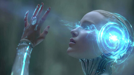 Hyper-Realistic Futuristic AI Assistant Interacting with Human Using Holograms in Ultra-HD Cinematic Lighting