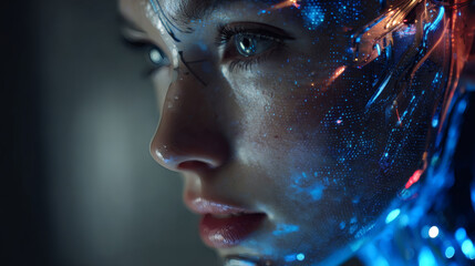 Hyper-Realistic Futuristic AI Assistant Interacting with Human Using Holograms in Ultra-HD Cinematic Lighting