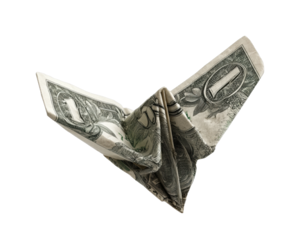 Creative dollar bill origami a unique financial display isolated on transparent background, png