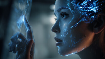 Hyper-Realistic Futuristic AI Assistant Interacting with Human Using Holograms in Ultra-HD Cinematic Lighting