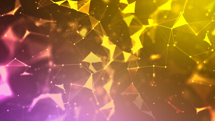 Abstract background Dot and connect line for cyber technology futuristic and network connection concept with dark and grain processed wide screen ratio