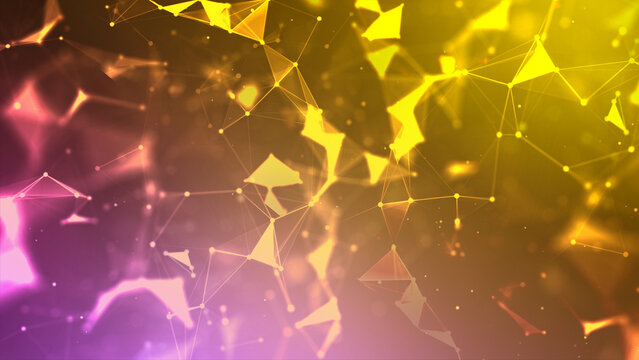 Abstract background Dot and connect line for cyber technology futuristic and network connection concept with dark and grain processed wide screen ratio