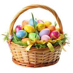 Pastel Easter Eggs in a Woven Basket