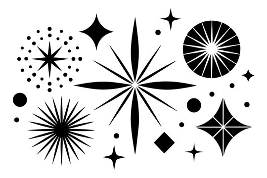 Retro Atomic Starbursts and Geometric Shapes in Black and White