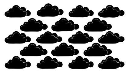 Black Cloud Silhouette Pattern on White Background Weather Illustration