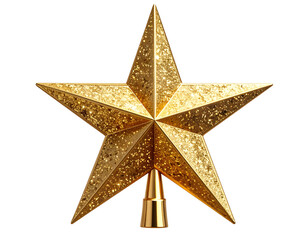Golden Star Christmas Tree Topper, Realistic 3D Render, Transparent PNG