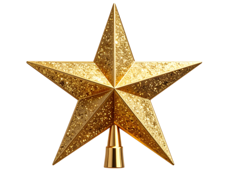 Golden Star Christmas Tree Topper, Realistic 3D Render, Transparent PNG - Powered by Adobe