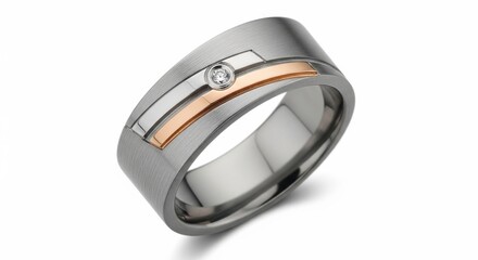 Elegant and Modern Diamond Ring with Mixed Metal Inlay on White Background