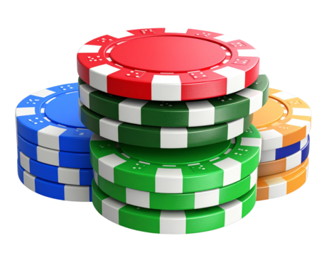 stack of colorful poker casino chips isolated on transparent background PNG FILE