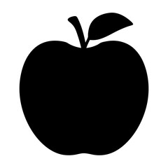 A Black Apple Silhouette Against a White Background, Simplistic and Modern