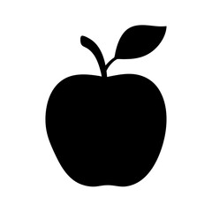 Silhouette of a simple apple with stem and leaf on white background