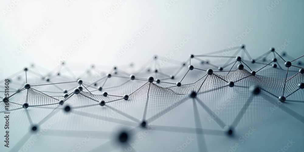 Poster connectivity and digital network concept with abstract mesh structure, data points, and futuristic t