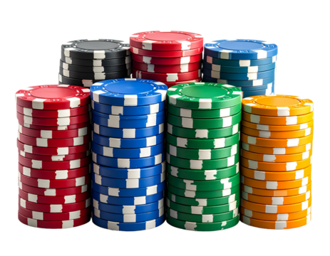 stack of colorful poker casino chips isolated on transparent background PNG FILE