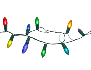 Colorful String of Christmas Lights with Glow Effect, Transparent PNG