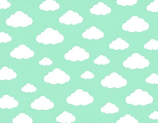 Stylized clouds floating against a soft mint backdrop seamless wallpaper design concept