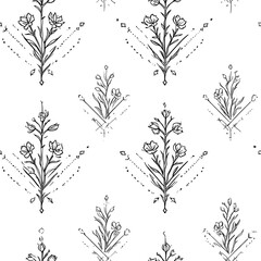 Delicate Floral Sprigs with Geometric Dot Patterns Seamless Repeat flower blossom
