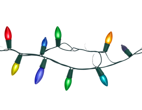 Colorful String of Christmas Lights with Glow Effect, Transparent PNG
