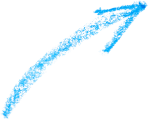 hand drawn arrow with blue color crayon on white background