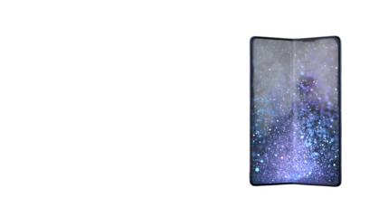 Foldable smartphone with galaxy display, isolated on transparent background