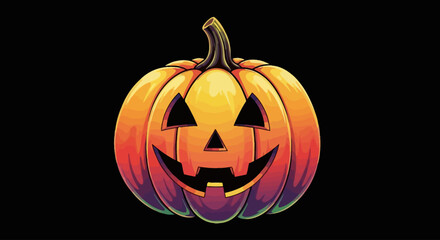 Spooky glowing jack-o'-lantern with a friendly carved face on a dark background, perfect for Halloween