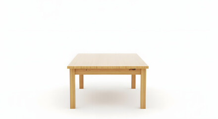 Clean and Minimalist Light Wooden Table with Empty Surface on a Pure White Background, Perfect for Contemporary Home and Office Interiors, Ideal for Product Display or Versatile Design Concepts.