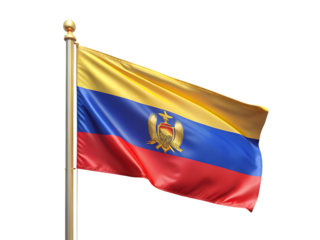 flag with a gold emblem and red and blue colors isolated on white background PNG.AI Generated.