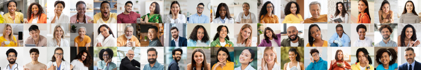 A vibrant collection of diverse individuals showcases their happiness in a collage of portraits....