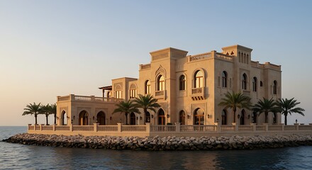 Fototapeta premium Refined heritage home designed for waterfront living in Saudi Arabia Contemporary Architectural Design