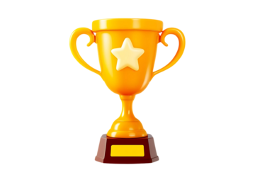 Golden Trophy Award with Star, isolated on transparent cutout background, cut out, png
