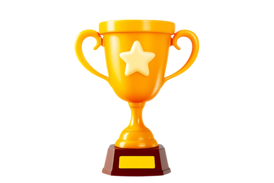 Golden Trophy Award with Star, isolated on transparent cutout background, cut out, png