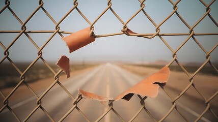 Damaged Chain-Link Fence Reveals a Dusty Road Ahead
