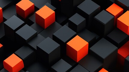 Abstract arrangement of black and orange cubes