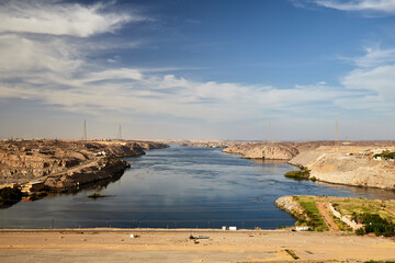 A panoramic view of the great dam of Aswan in South Egypt on the upper Nile